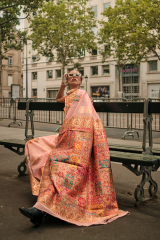 Pink Kashmiri Modal Handloom Weaving Saree_Kumari Sarees