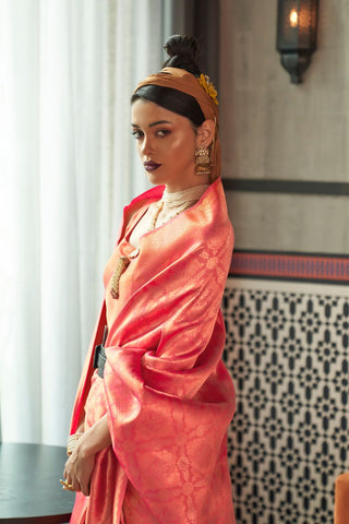 PINK  KANJEEVARAM HANDLOOM SILK SAREE