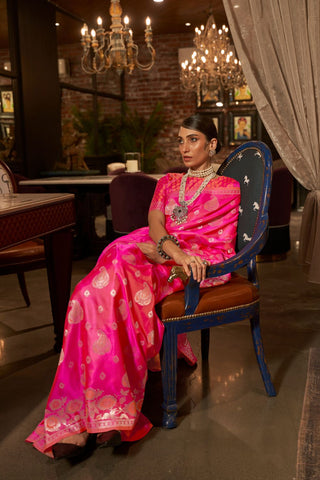 Pink Pure Satin Handloom Weaving Saree_Kumari Sarees