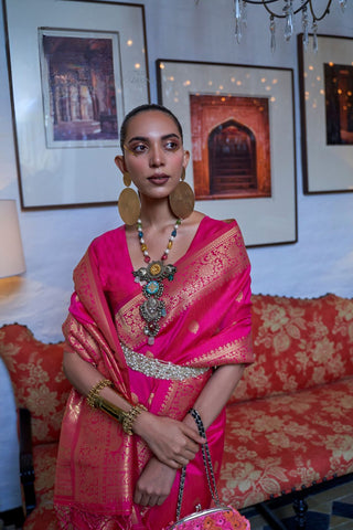 Pink Moss Weave Handloom Weaving Silk Saree_Kumari sarees