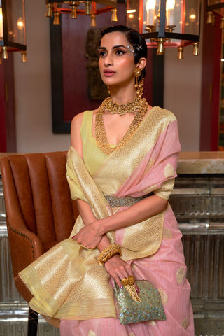 Pink Pure Linen Weaving Saree_Kumari Sarees