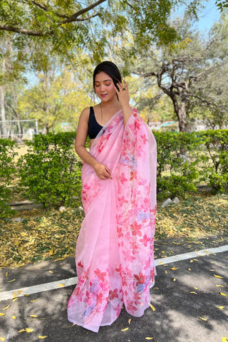 Pink Sequence Organza Saree_Kumari Sarees
