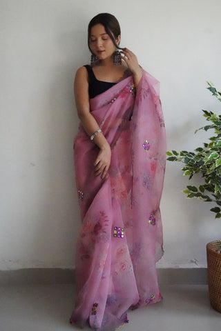 Pink Organza Silk Saree_Kumari Sarees
