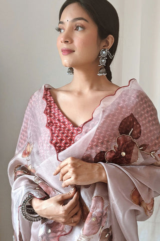 Pink Organza Saree_Kumari Sarees