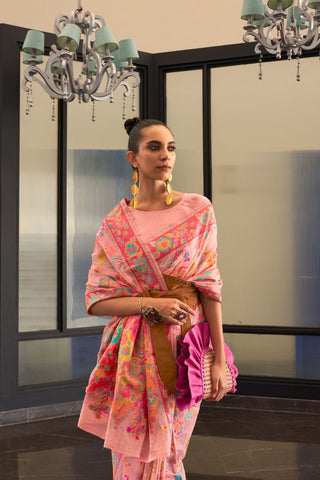 Pink Kashmiri Modal Handloom Weaving Saree_Kumari Sarees