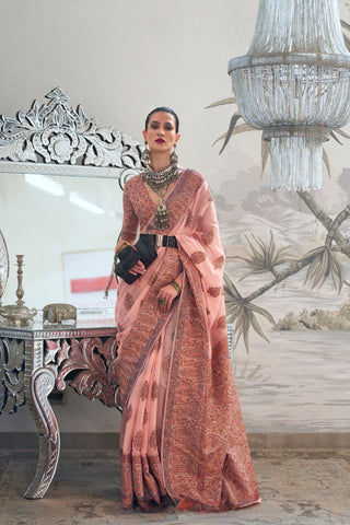 Pink Modal Heavy Kashmiri Handloom Weaving Saree_Kumari Sarees