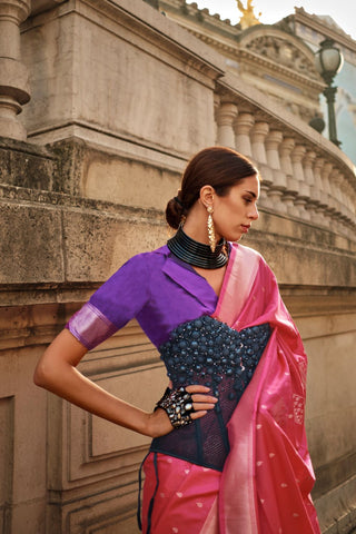 Pink Handloom Weaving Silk Saree_Kumari Sarees