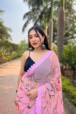 PINK GEORGETTE SILK SAREE