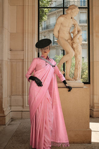 Pink Pure Satin Handloon Weaving Saree_Kumari Sarees