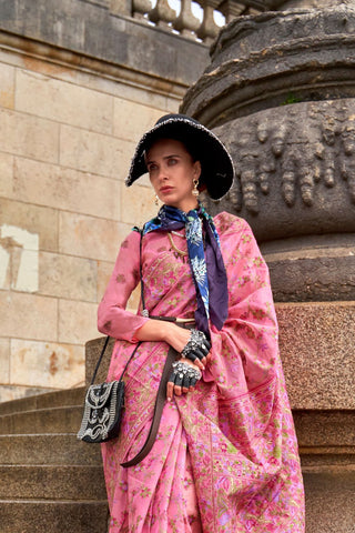 Pink Organza Parsi Handloom Weaving Saree_Kumari Sarees