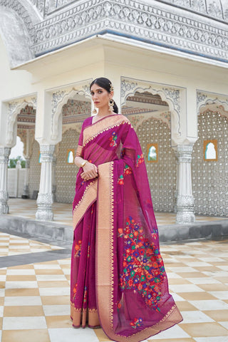 Pink Pure Linen Weaving Saree_Kumari Sarees