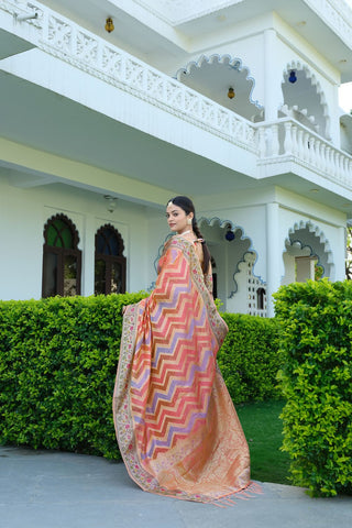 Pink Organza Leheriya Woven Saree_Kumari Sarees