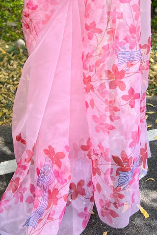 Pink Sequence Organza Saree_Kumari Sarees