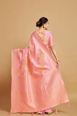 Pink Linen Jamdani Banarasi Saree_Kumari Sarees