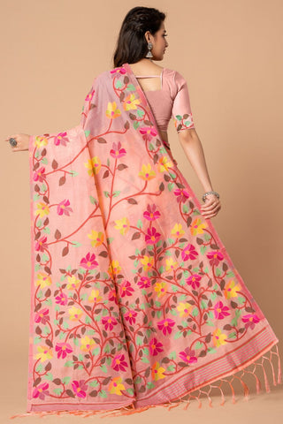 Pink Soft Cotton Jamdani Saree