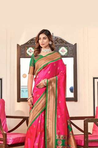Pink Soft Peshwai Paithani Silk Saree_Kumari Sarees