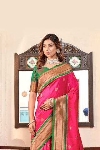 Pink Soft Peshwai Paithani Silk Saree_Kumari Sarees