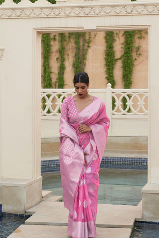 Pink Pure Linen Weaving Saree_Kumari Sarees