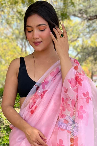 Pink Sequence Organza Saree_Kumari Sarees