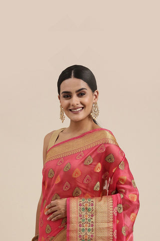 Pink Kanjeevaram Organza Saree_Kumari Sarees