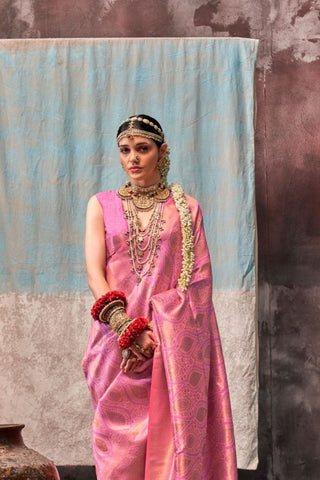 Pink Two Tone Handweaving Silk Saree_Kumari Sarees