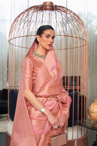 Pink Lehariya - Modal Handloom Weaving Saree_Kumari Sarees