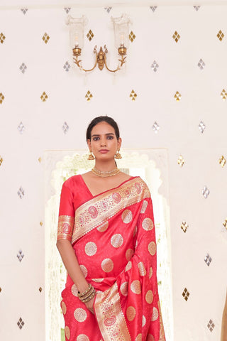 PINK PURE SATIN WEAVING SILK SAREE