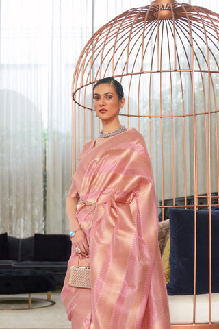 Pink Lehariya - Modal Handloom Weaving Saree_Kumari Sarees