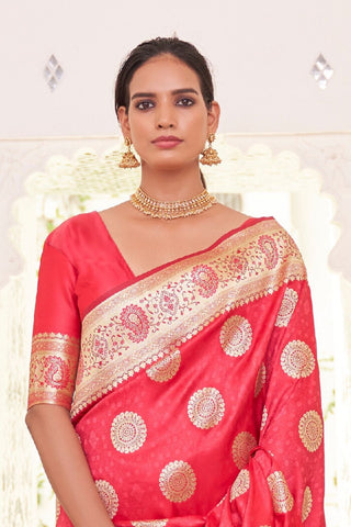 PINK PURE SATIN WEAVING SILK SAREE