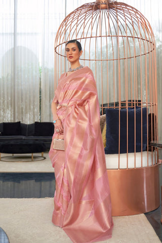 Pink Lehariya - Modal Handloom Weaving Saree_Kumari Sarees