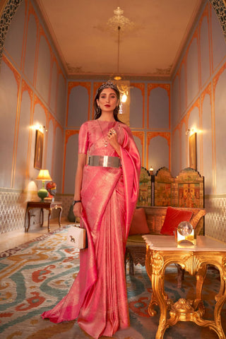 Pink Nylon Satin Weaving Saree_Kumari Sarees
