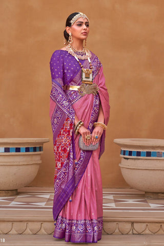 Pink & Lilac Banarasi Patola Silk Saree_Kumari Sarees