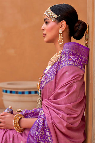 Pink & Lilac Banarasi Patola Silk Saree_Kumari Sarees