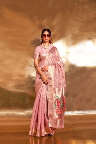 Pink Paithani Zari Tissue Saree_Kumari Sarees