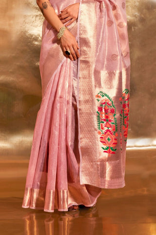 Pink Paithani Zari Tissue Saree_Kumari Sarees