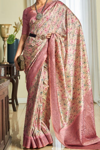Pink Satin Silk With Zari Weaving Border Saree_KumariSarees
