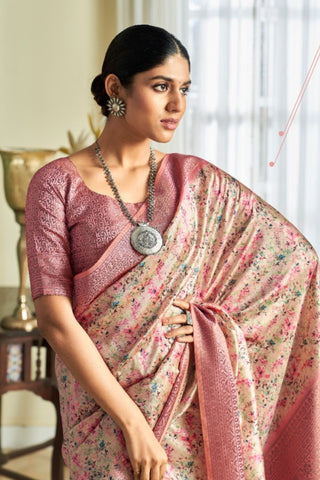 Pink Satin Silk With Zari Weaving Border Saree_KumariSarees