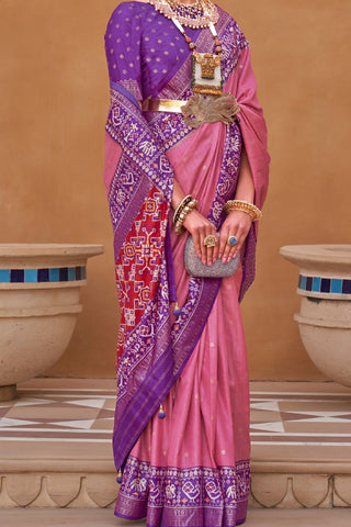 Pink & Lilac Banarasi Patola Silk Saree_Kumari Sarees