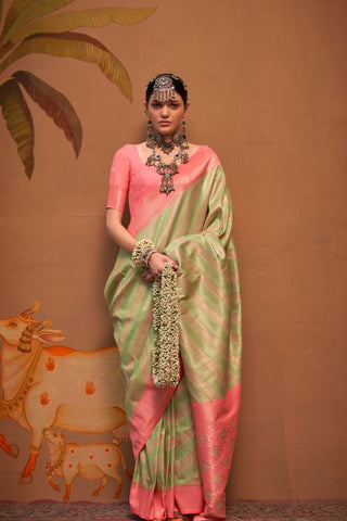 Pista Green Handloom Weaving Silk Saree_kumari Sarees