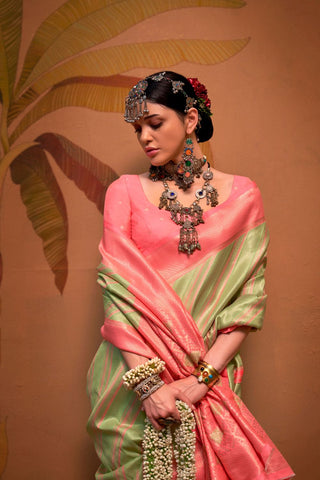 Pista Green Handloom Weaving Silk Saree_kumari Sarees