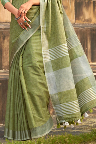 Pista Soft Linen Silk Saree_Kumari Sarees