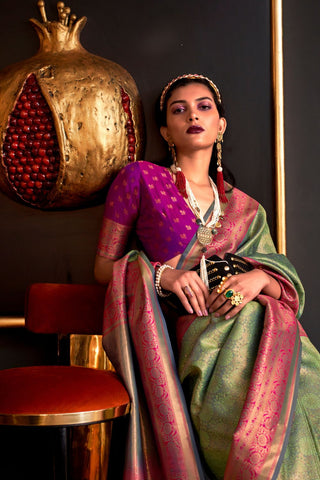 Pista Handloom Weaving Silk Saree_Kumari Sarees