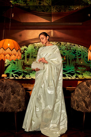 Pista Green Modal Flat Zari Handloom Weaving Saree_Kumari Sarees
