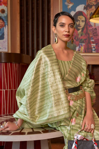 Pista Multi - Linen Handloom Weaving Saree_Kumari sarees