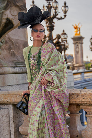 Pista Organza Parsi Handloom Weaving Saree_Kumari Sarees