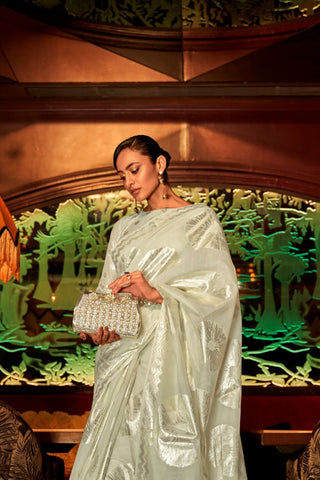 Pista Green Modal Flat Zari Handloom Weaving Saree_Kumari Sarees