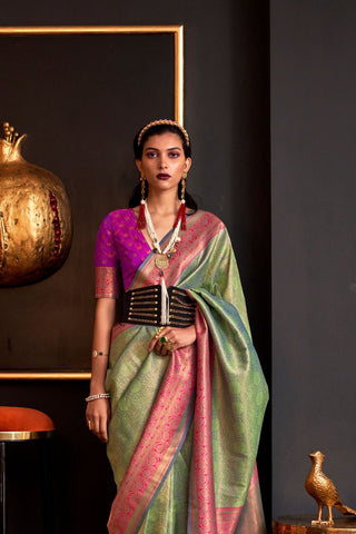 Pista Handloom Weaving Silk Saree_Kumari Sarees