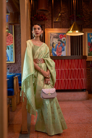Pista Handloom Weaving Silk Saree_Kumari Sarees