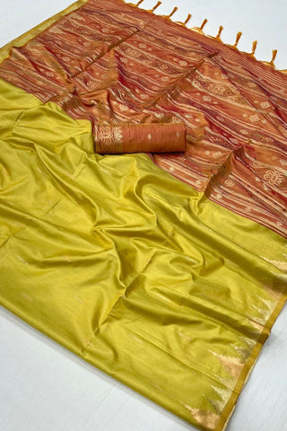 Pista Tussar Handloom Weaving Silk Saree
