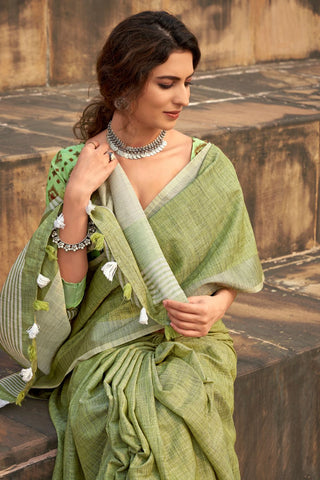 Pista Soft Linen Silk Saree_Kumari Sarees